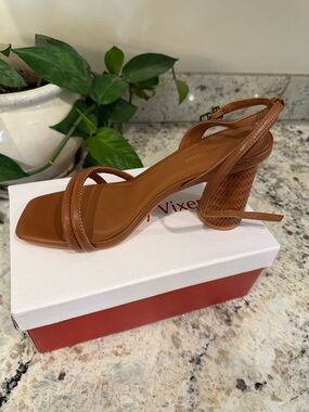 Viciously Vixen Brown Leather Woven Block Heel Sandal